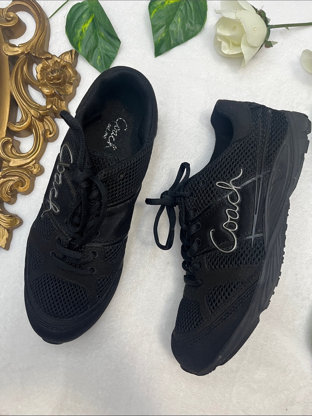 Coach Black Mesh Lace-Up Athletic Sneakers with Script Logo
